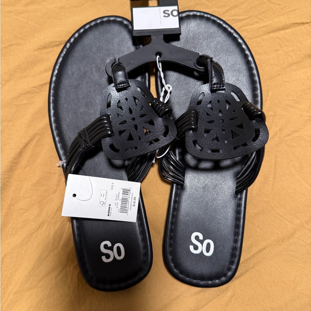 SO Black Laser-Cut Slide Sandals